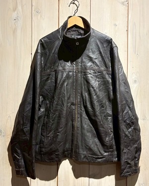 【a.k.a.C.a.k.a vintage】Minimal Black Vintage Stand Collar Leather Jacket