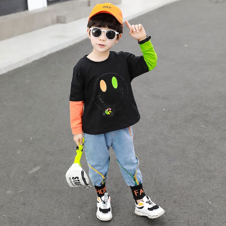 90 140 トップス すまいる 長袖 長袖 男女兼用 韓国子供服 可愛い 男の子 ブラック Q Toworld キュートワールド 子供服 メール便は何点でも送料の合計は280円