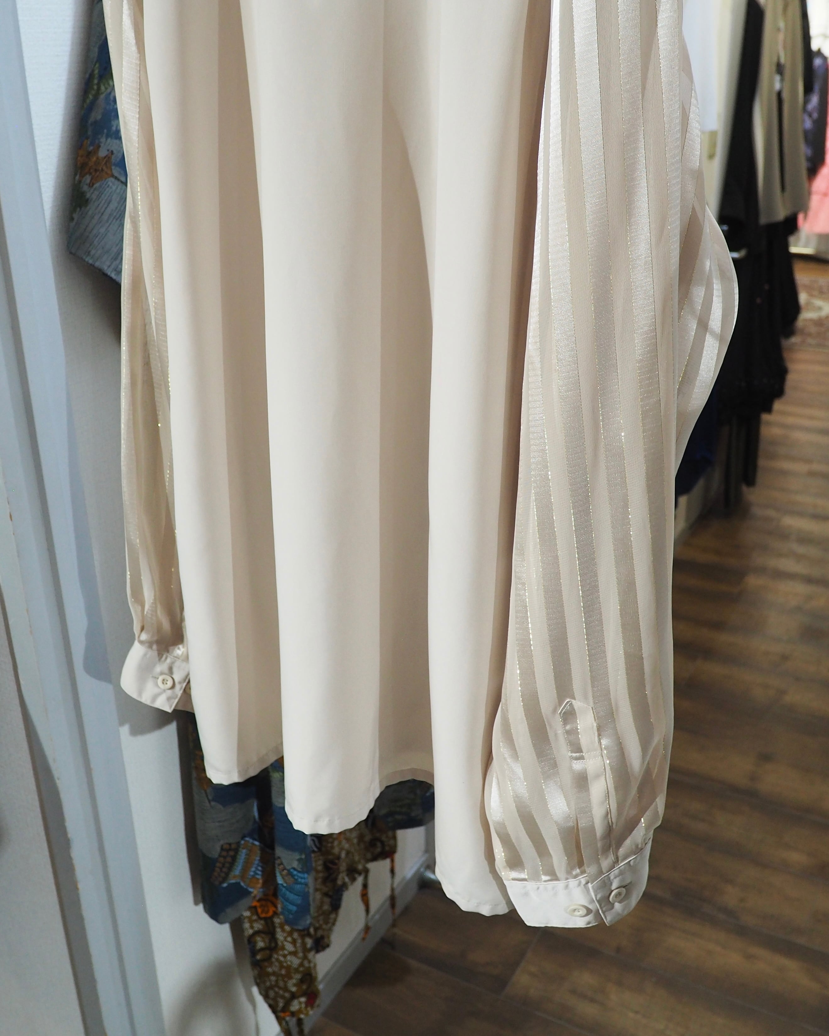 1990s " PRONTI " Sheer stripe Design vintage Drape loose Open collar Shirt