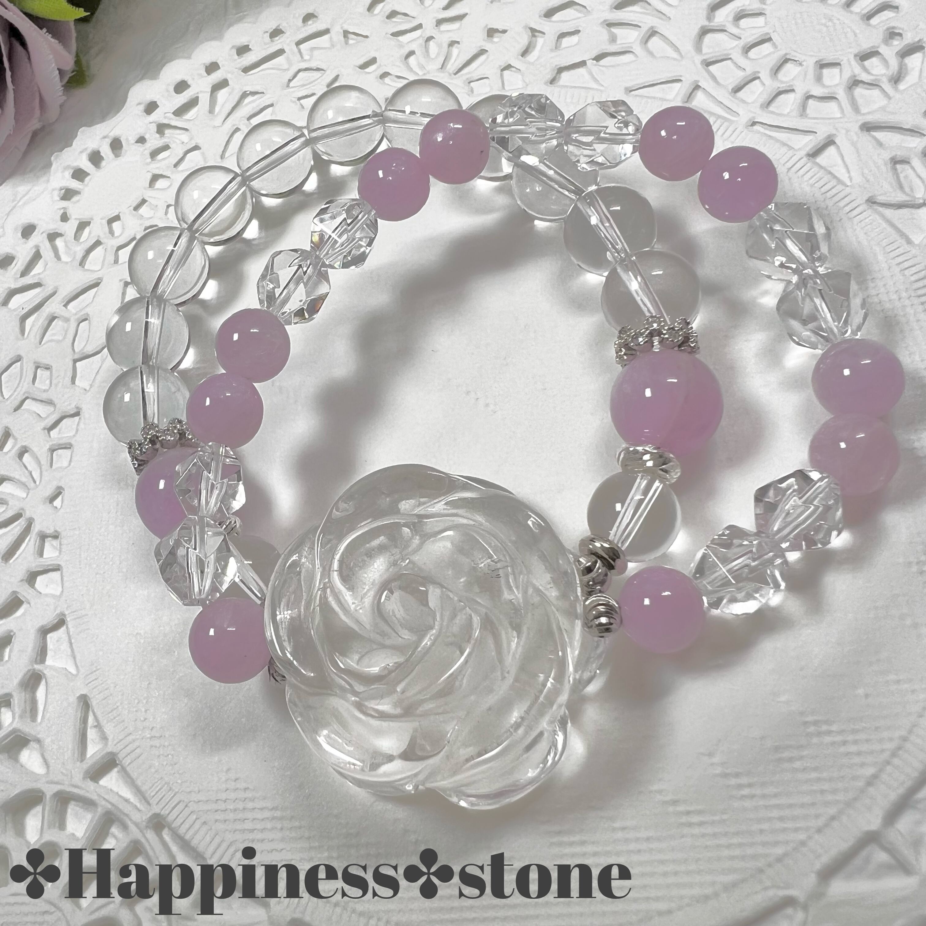 【水晶バラ2連ブレスレット❁¨̮】♥送料無料♥天然石 パワーストーン