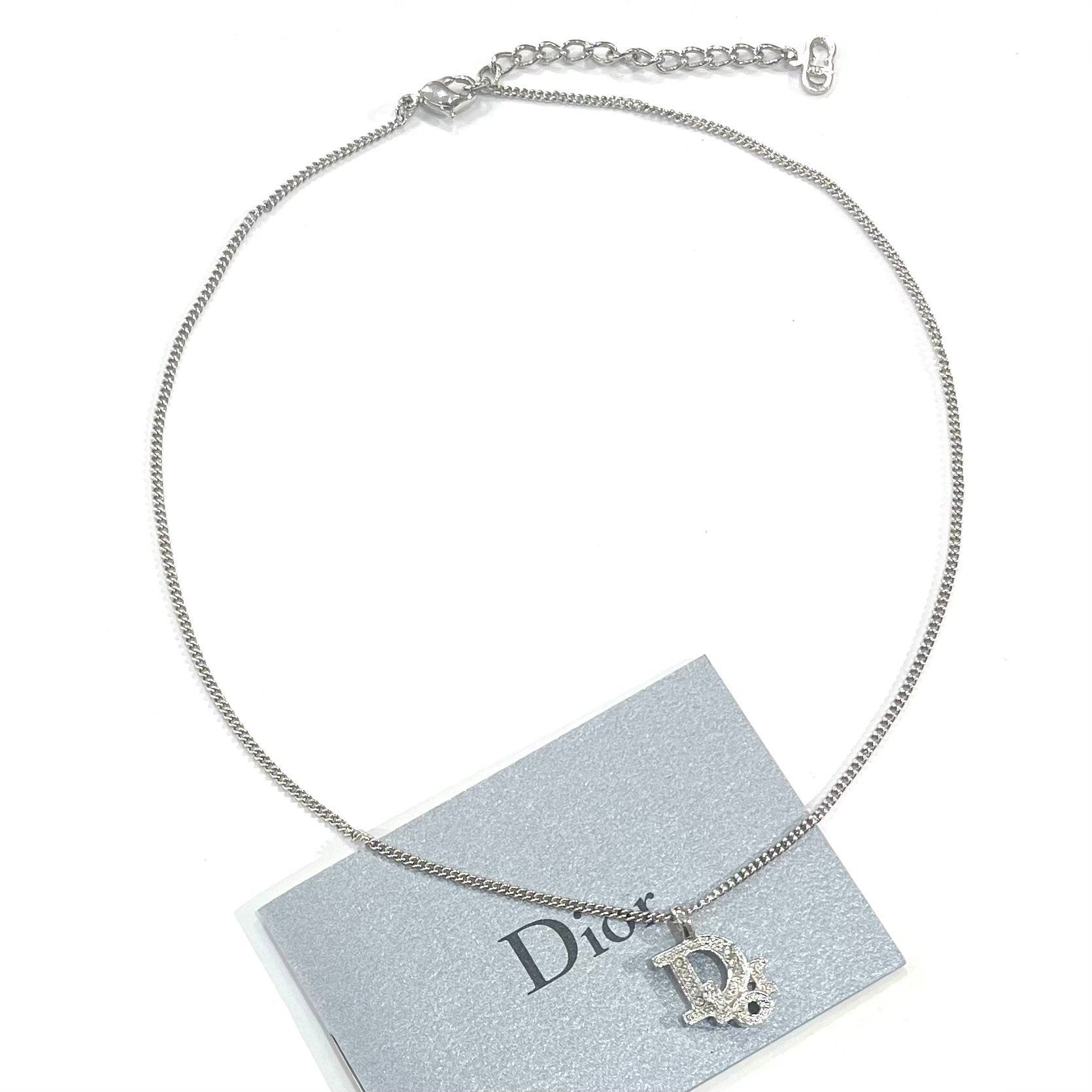 Christian Dior】2578 DIOR ディオールロゴ ラインストーンネックレス