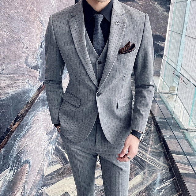 ストライプ　ハンサムスーツ　スリーピース　２カラー　A1489