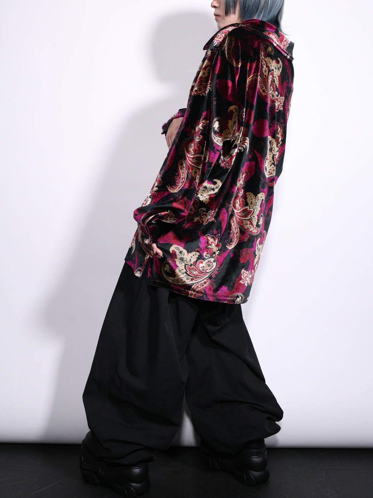 "DENIM & Co" arabesque pattern beautiful velours shirt - 5