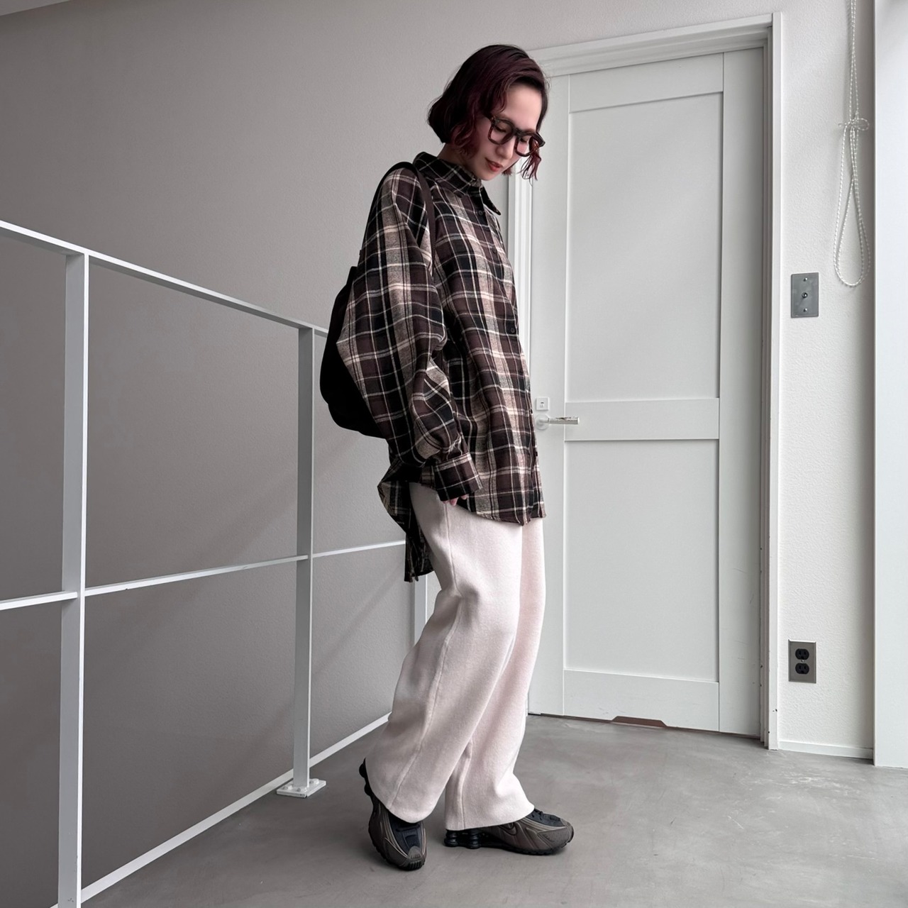 フランネルマルチウェイボタンルーズSH/ブラウン