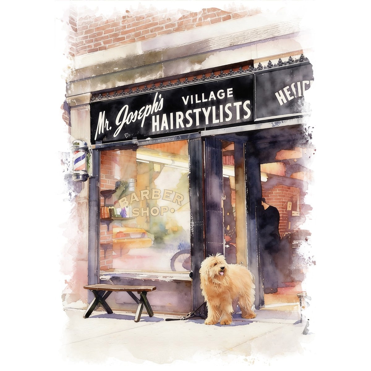 絵画 動物 店の前の犬 インテリアアート額付き 水彩画・油絵風 WAT1108