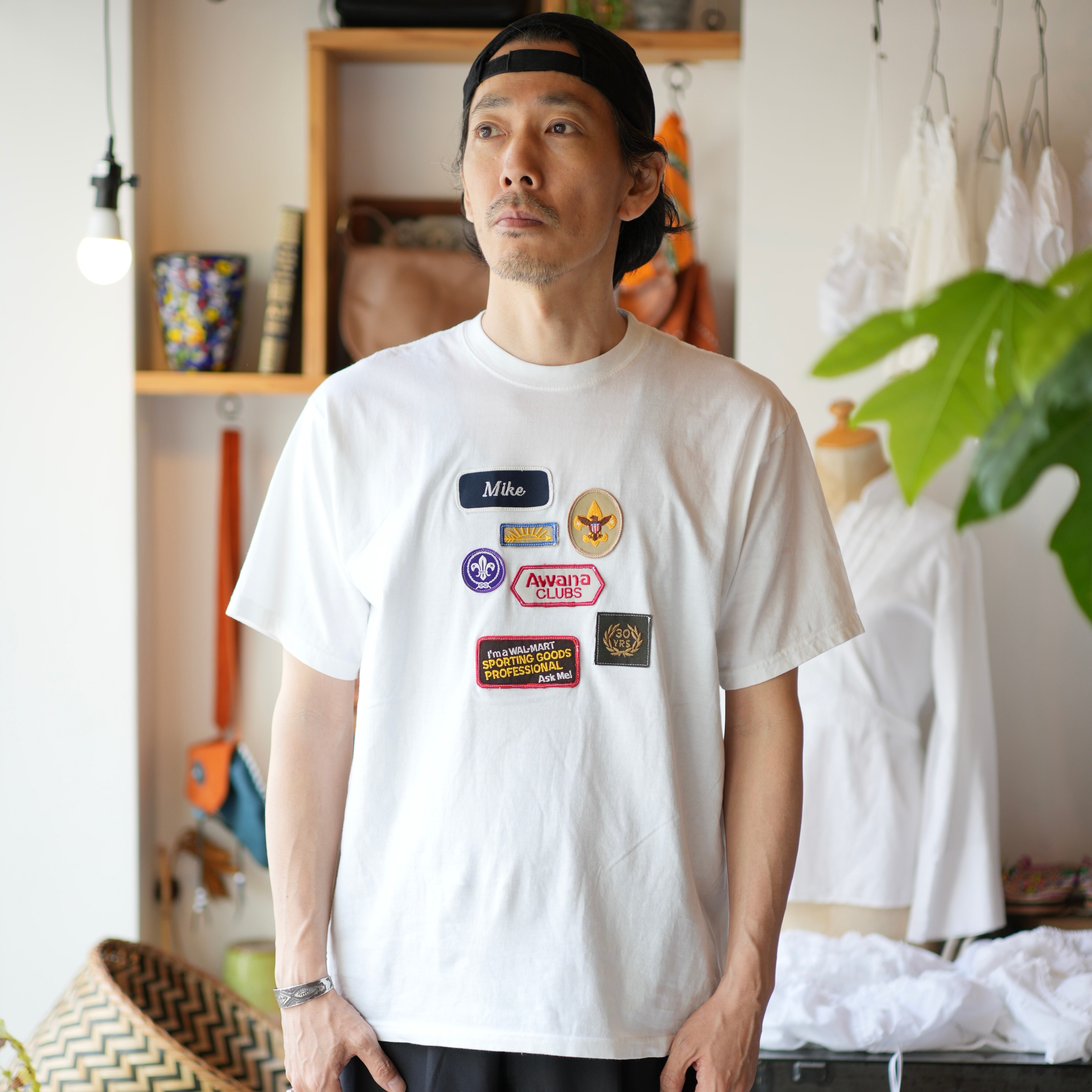 ビンテージ ワッペン リメイク Tシャツ 古着 半袖(ホワイトA)