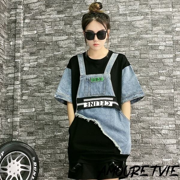 ユニセックス トップス Tシャツ カットソー アシンメトリー デニム おしゃれ モダン 個性派ファッション 2542 Amouretvie 韓国系 モード系 個性的ファッションの通販サイト