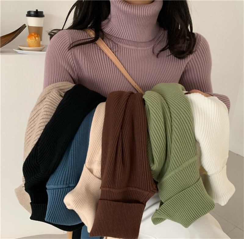 【新作】【送料無料】 秋冬用の女性用ウール厚みのあるタートルネックボトムシャツ2枚、厚みのあるセーター、スリムフィットの長袖セーター 0276812543825