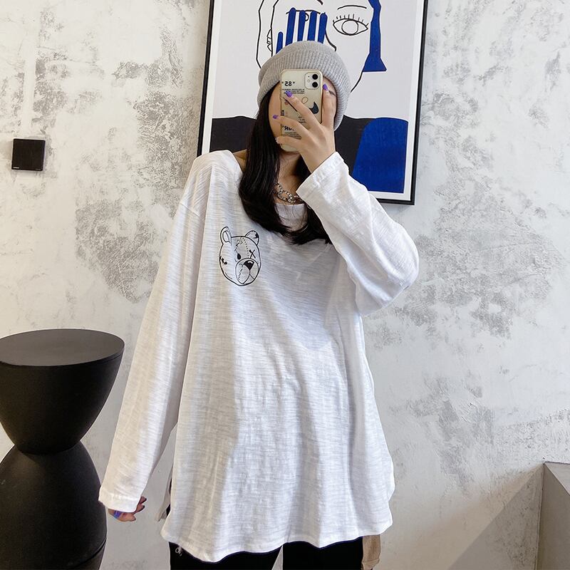 プラスサイズの婦人服2020秋新しい太った姉妹ルーズベリーカバーシャツ薄い漫画Tシャツボトミングシャツ ミックスインファッション30567553679