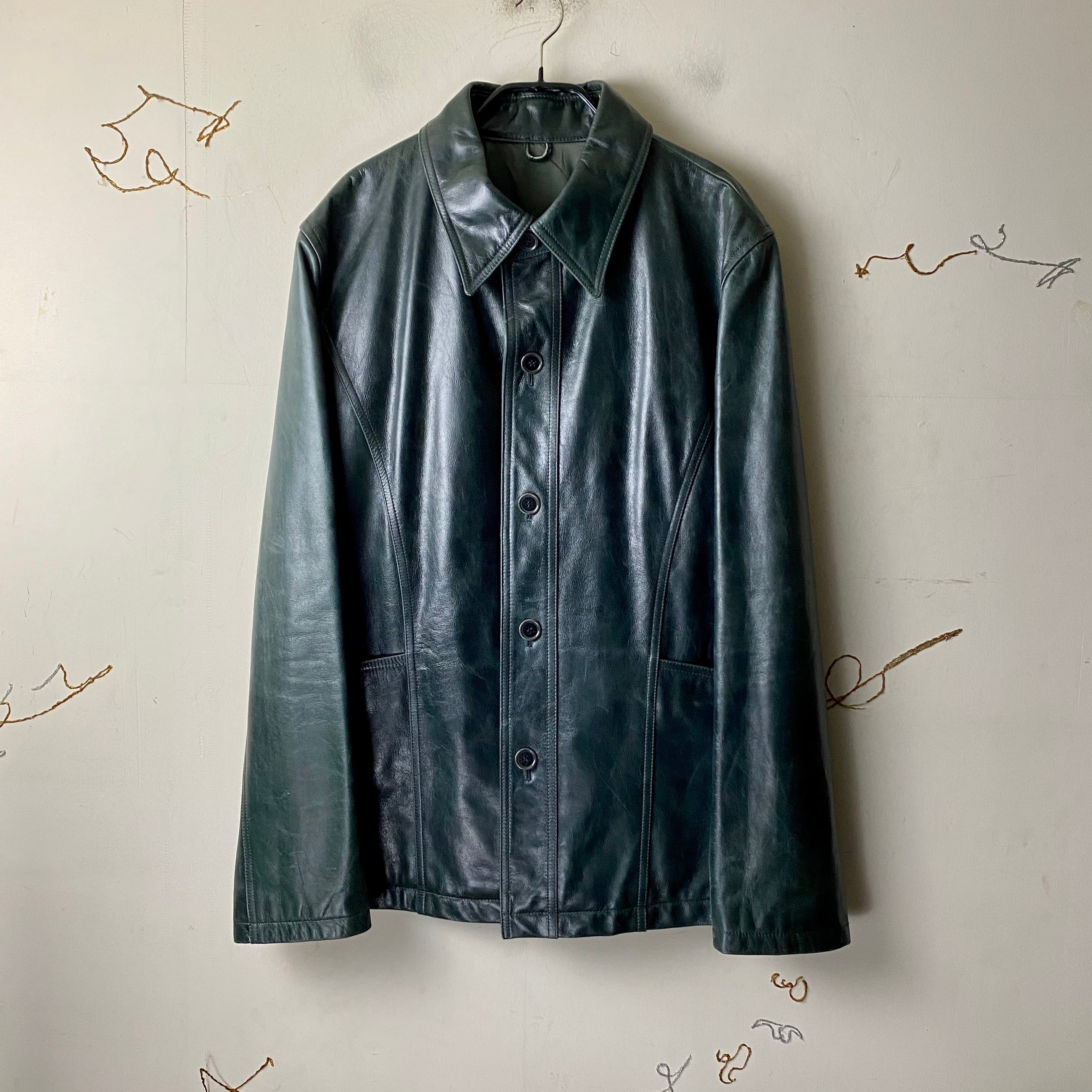old DOMON HOMME green leather coverall jacket | NOIR ONLINE