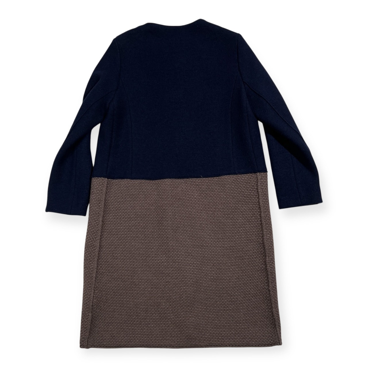 ROSSO35 ロッソ トレンタチンクエ ニット切替 ノーカラー 比翼 コート サイズ 46 /ネイビー×グレージュ系/イタリア製