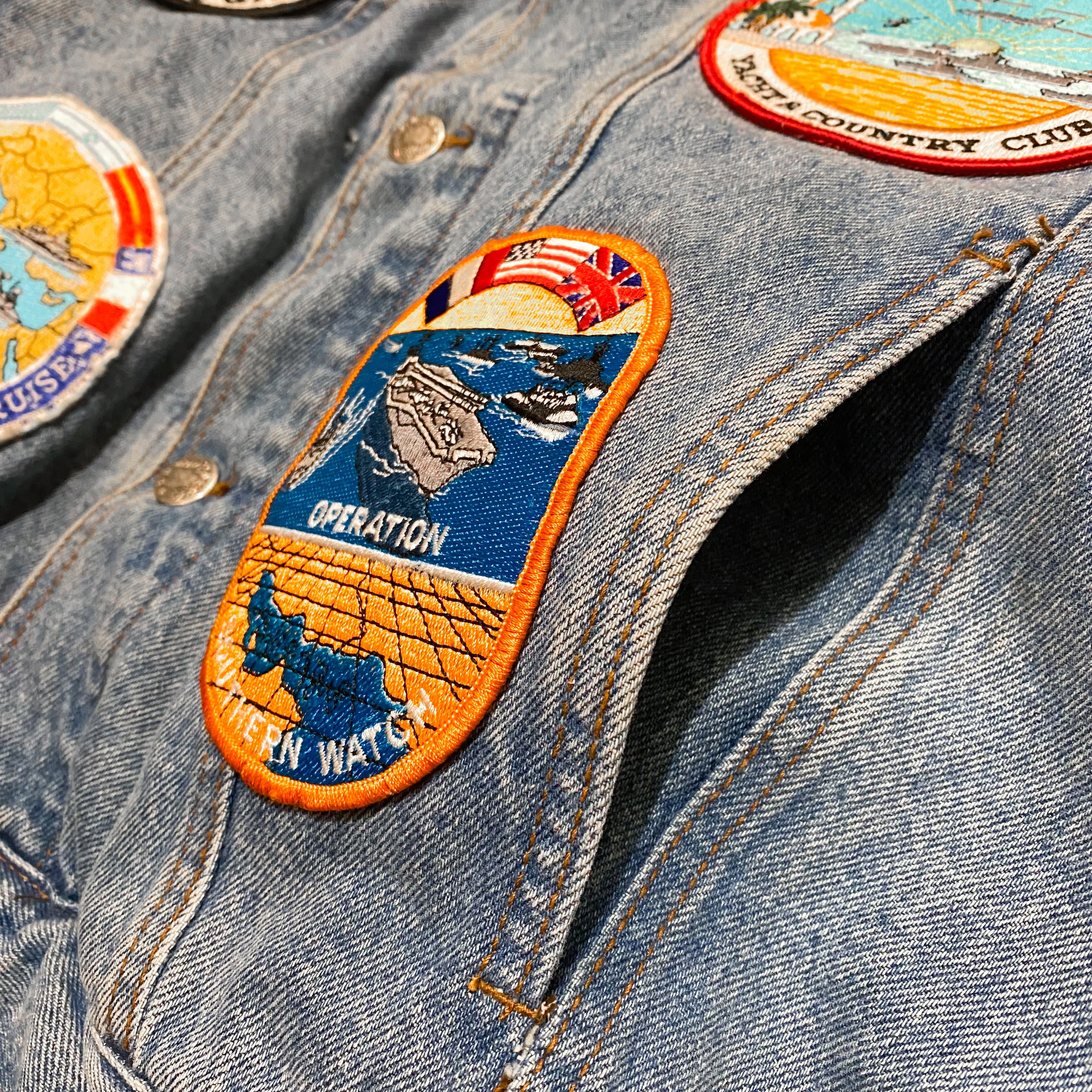 90's US Military Souvenir Denim Jacket ミッキーマウス刺繍 M / スーベニアジャケット ツアージャケット  ワッペン デニム 古着 ヴィンテージ