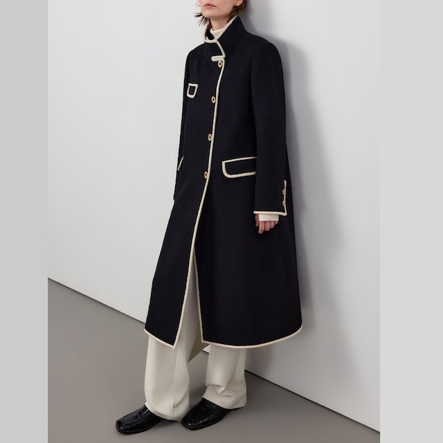 ステッチトリミング ウールロングコート ブラック CT00067 ステッチトリミング ウールロングコート ブラック CT00067