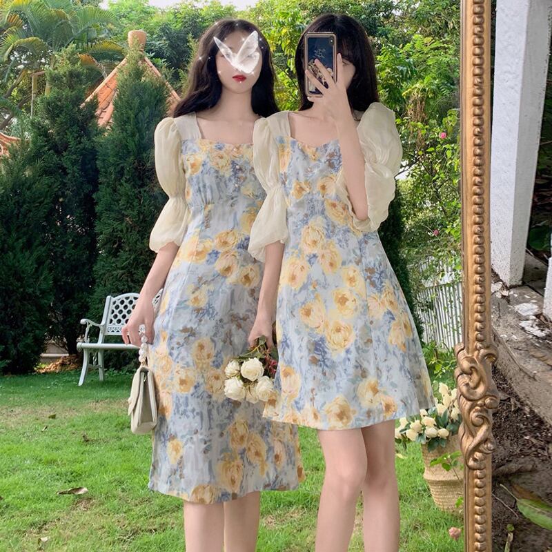 スリーブフローラルドレス サマースタイルスカート 夏物 花柄 試着室60801869770