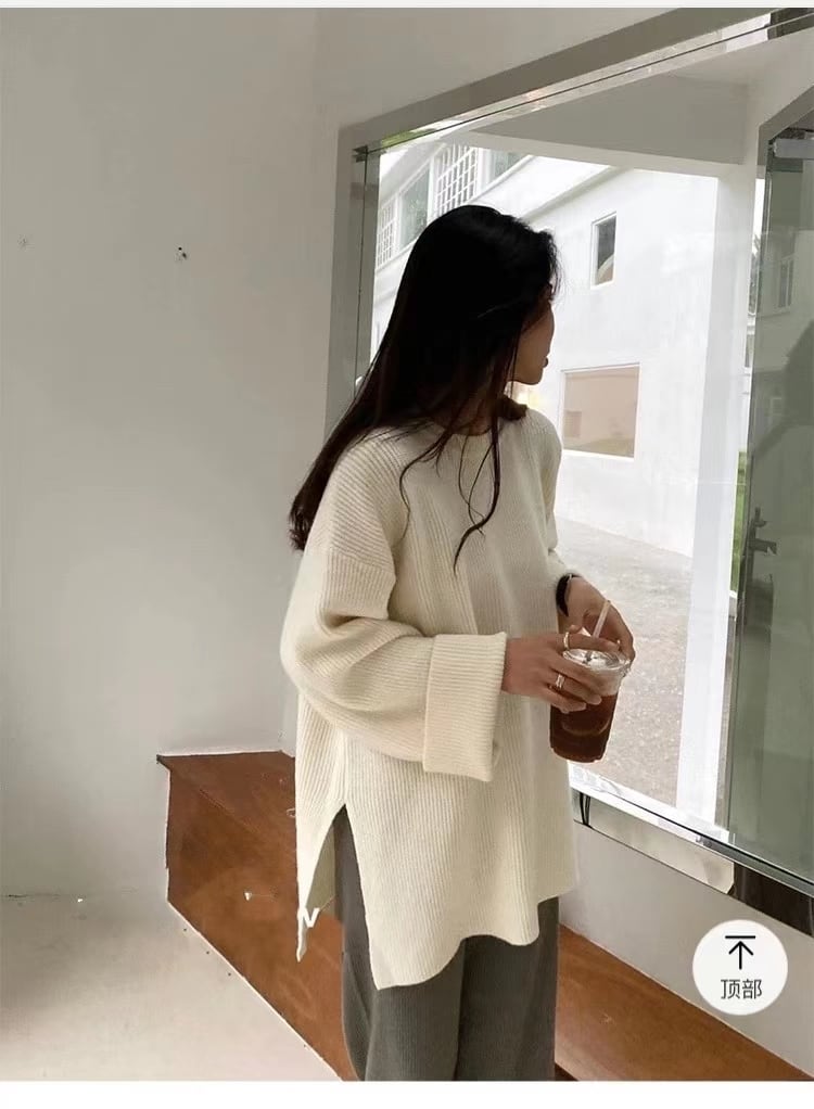 クルーネック　袖折り返しニット　AJ33167-2548