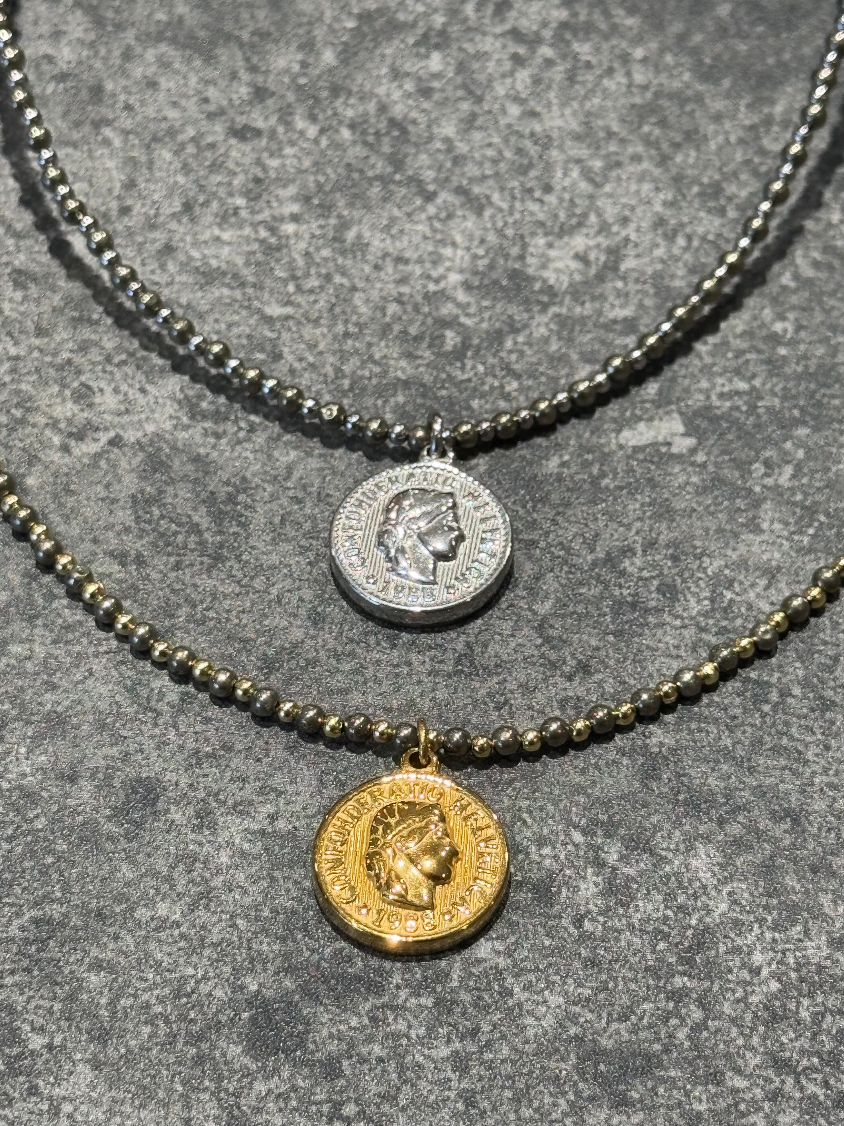 stone metal mix coin necklace