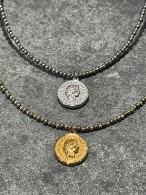 stone metal mix coin necklace
