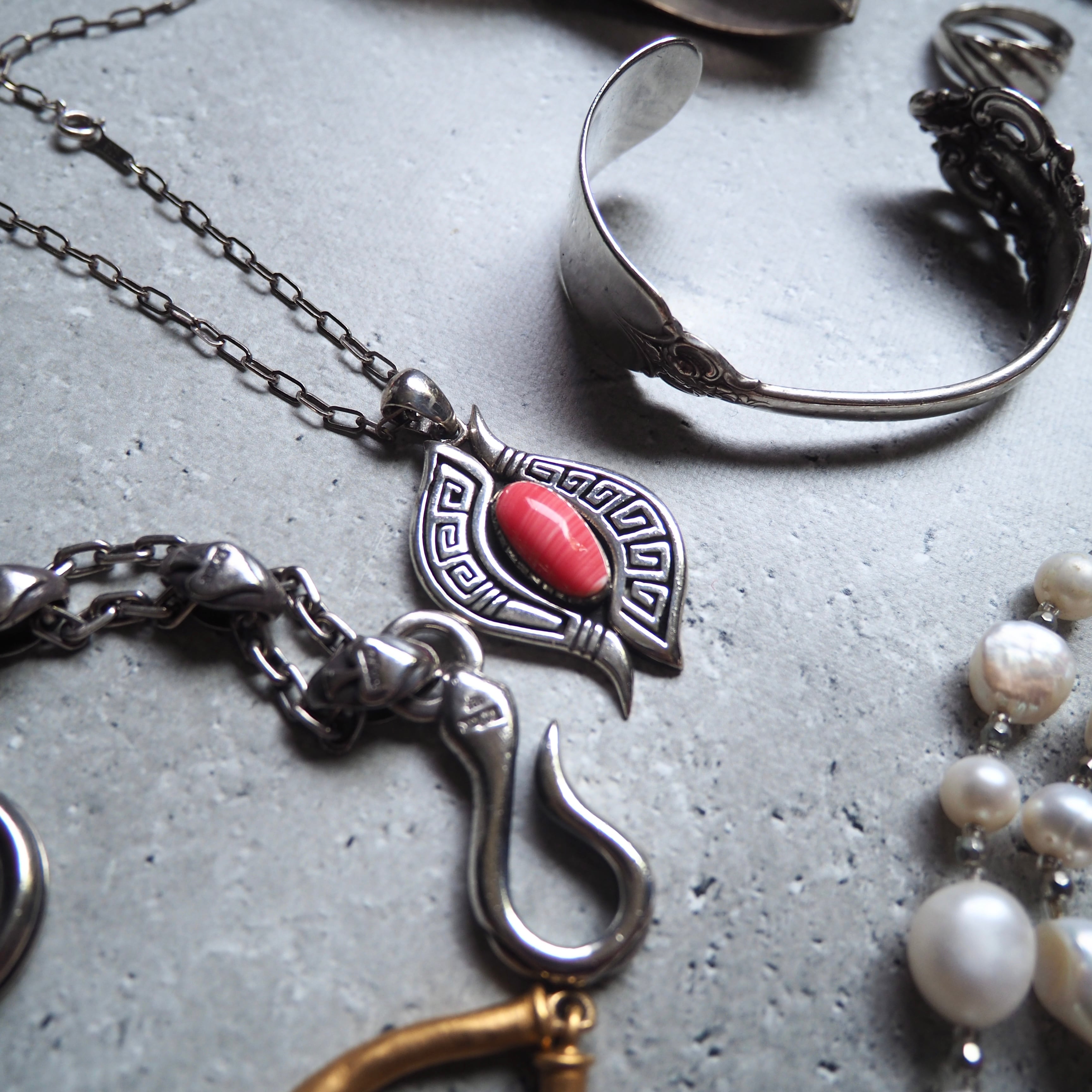 ” Silver 925 ” Spiny stone Custom vintage indian jewelry necklace