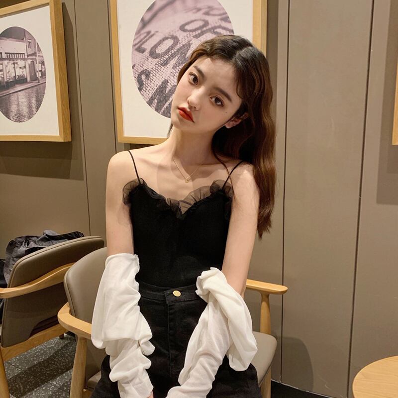 ノースリーブシャツ ショートトップス スプリングブラックレディース 春物 試着室70344619835