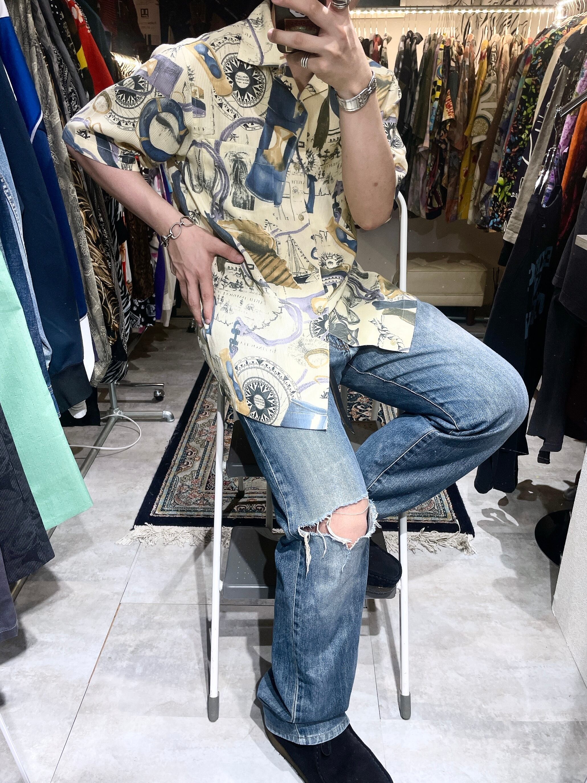 1990s Tropical Summer graphic printed vintage SS open collar shirt