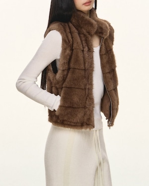 フェイクファースタンドカラーベスト 2color A0825