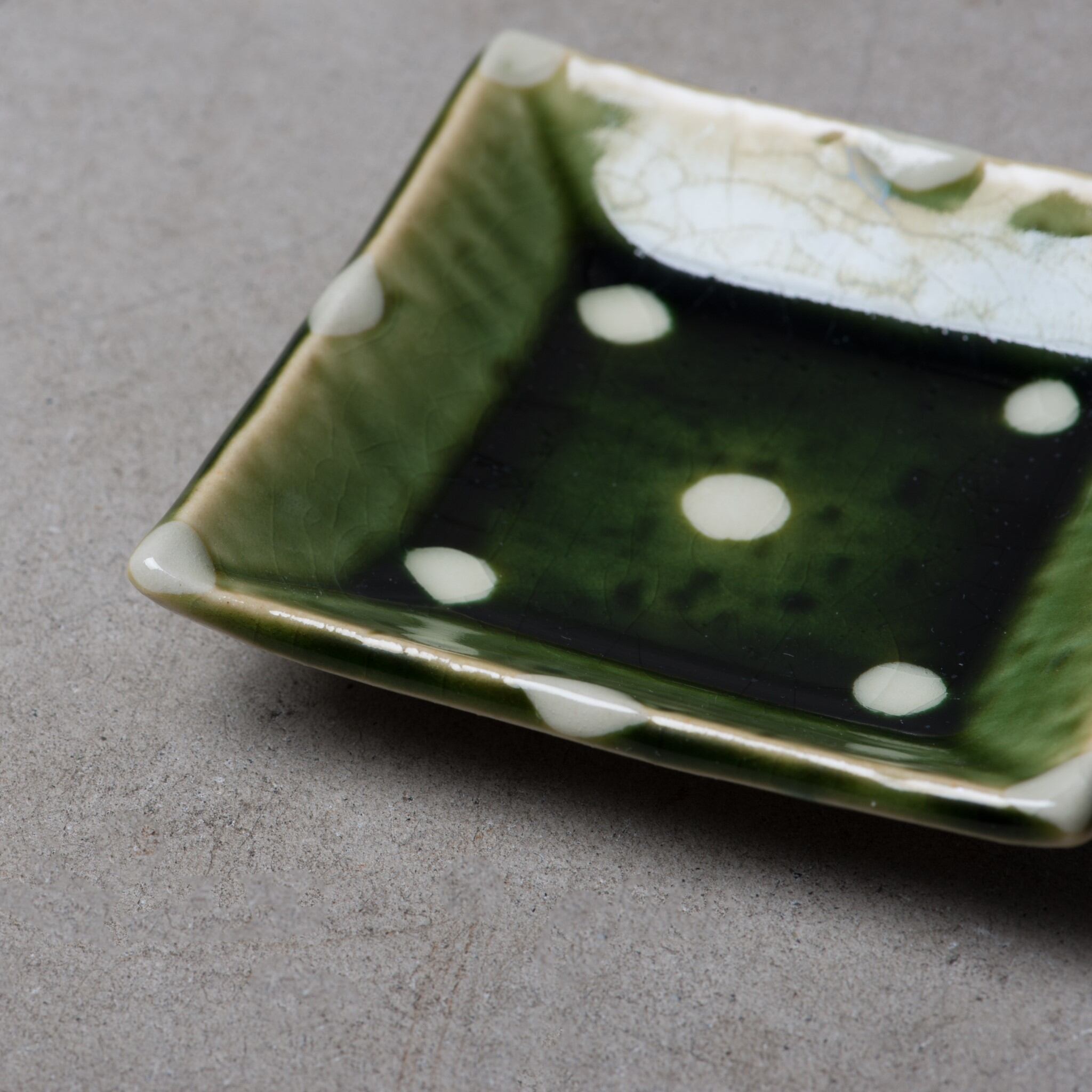 4種角豆皿セット】志野水玉・織部水玉・黒釉白刷毛目・粉引黒刷毛目