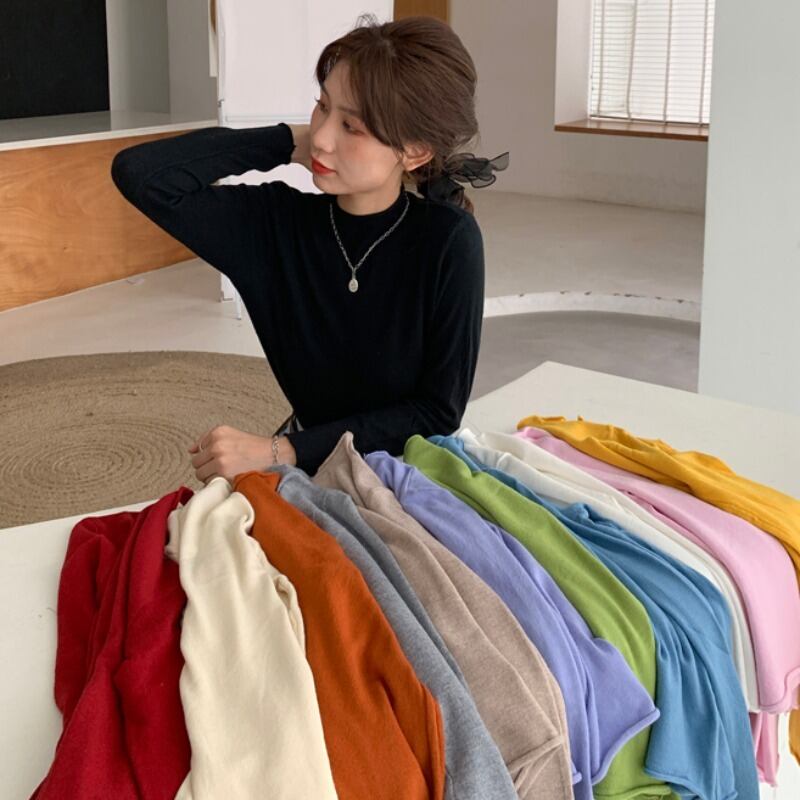 カラーセーター スプリングスリムシャツ トップス ロング 春物 YY-ファッション55245712727