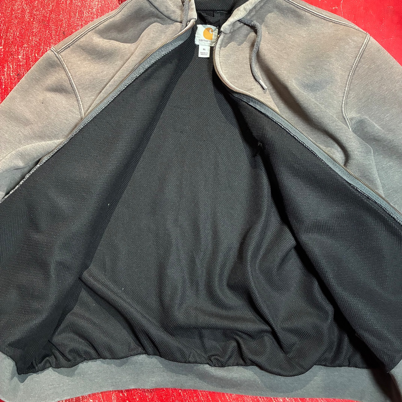 メキシコ製Carhartt ジップパーカー フェードグレー 裏地メッシュサーマル カーハート