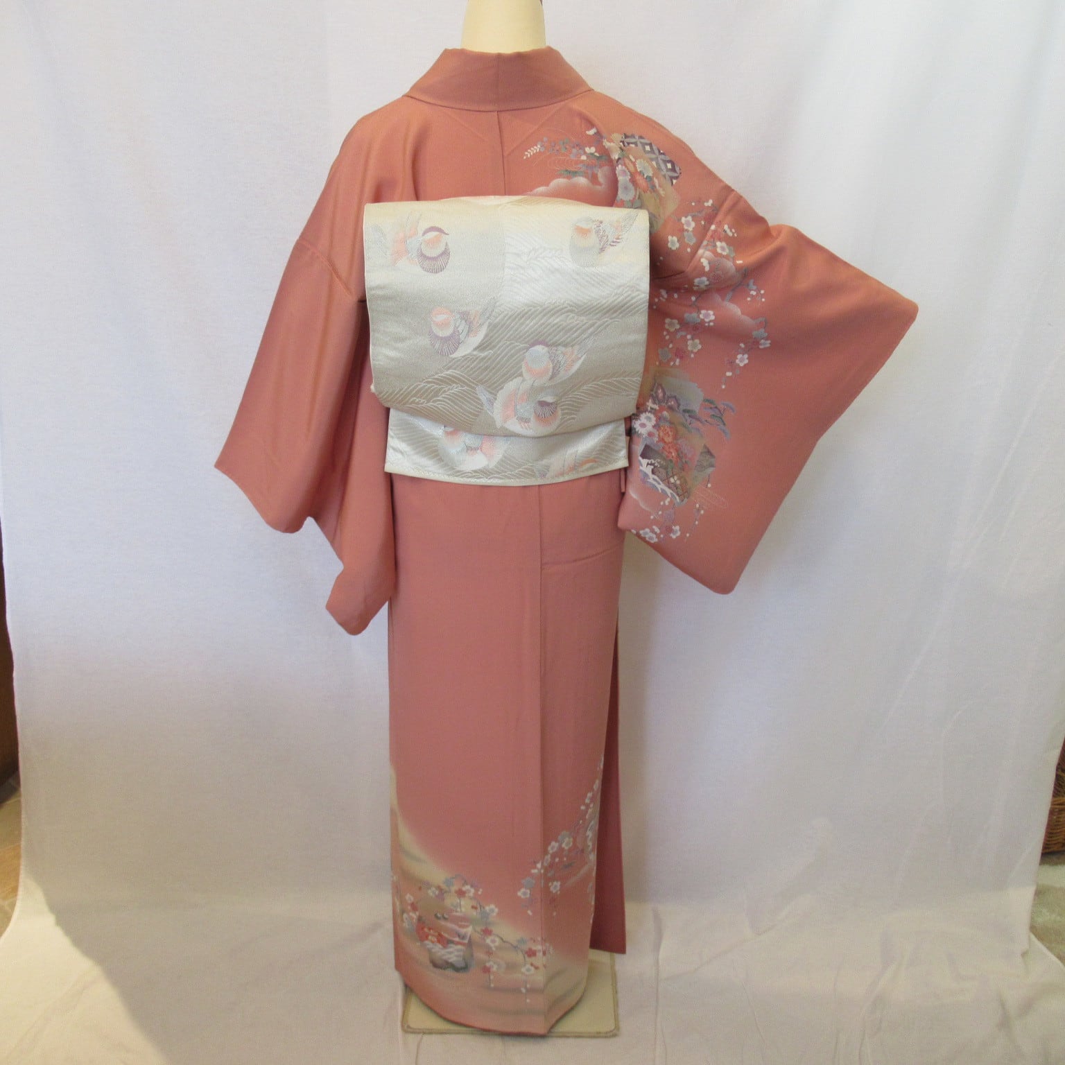 訪問着　着物　サーモンピンク 179f6498cca338d7555f756c815e6a
