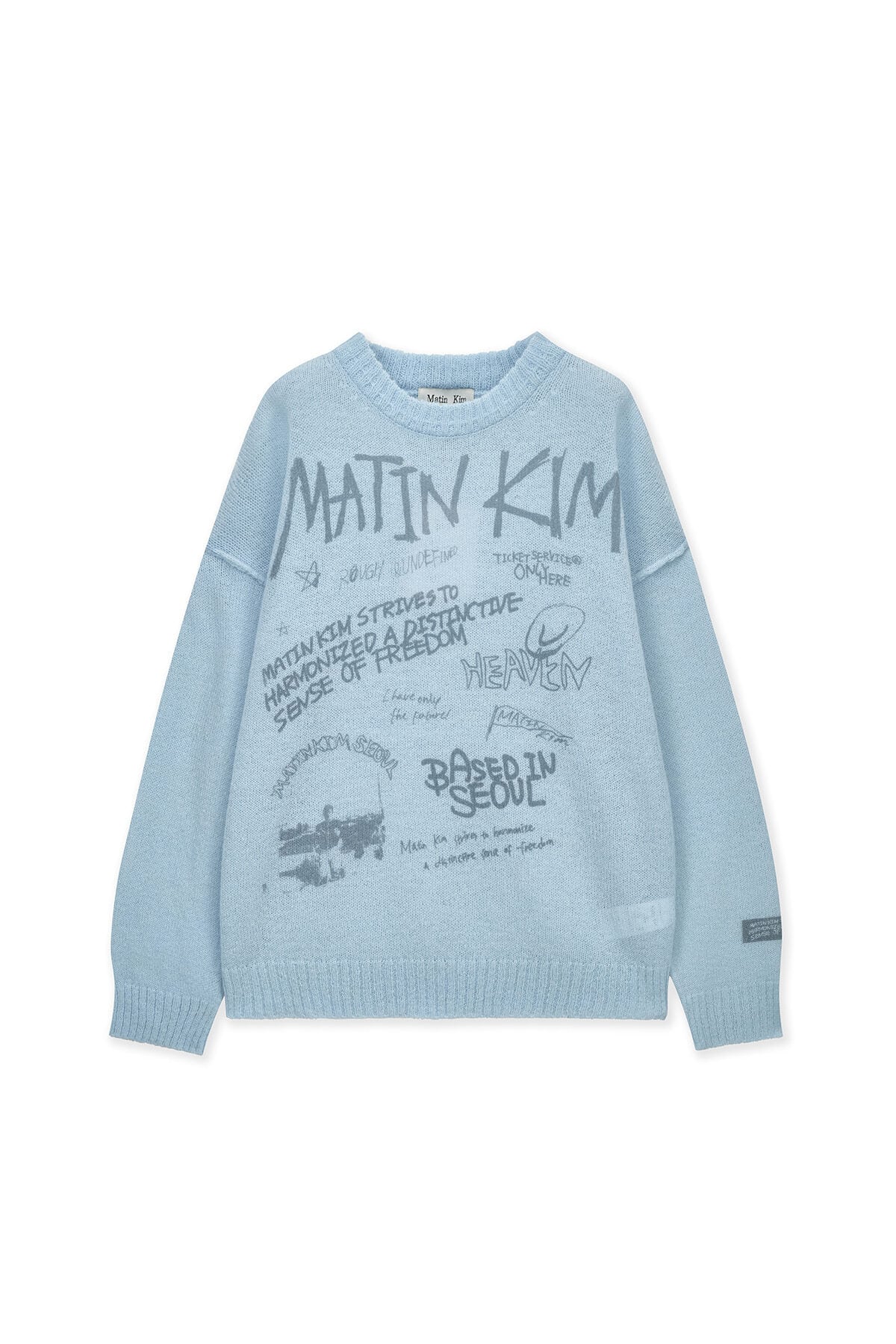 Matin Kim] GRAFFITI ARTWORK KNIT PULLOVER IN LIGHT BLUE 正規品