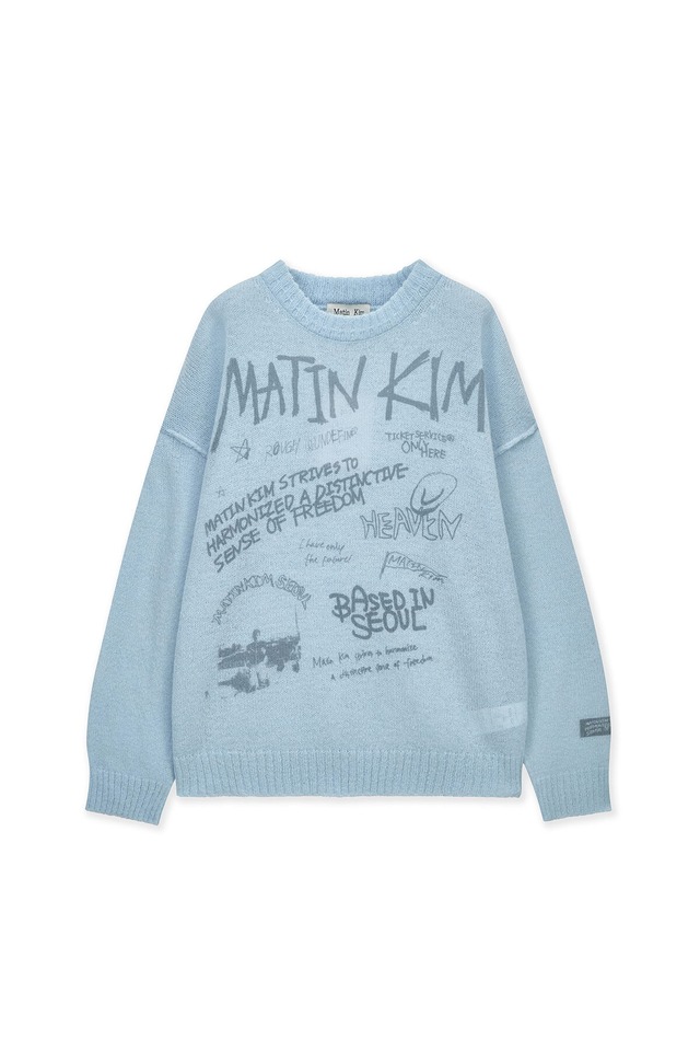 [Matin Kim] GRAFFITI ARTWORK KNIT PULLOVER IN LIGHT BLUE 正規品 韓国ブランド 韓国通販 韓国代行 韓国ファッション マーティンキム matinkim 日本 店舗
