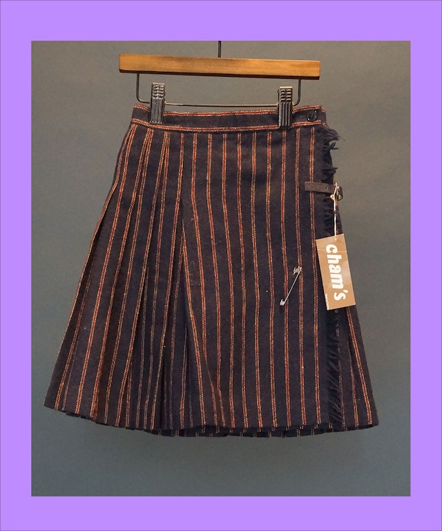 【KIDS】70's dead stock vinage striped pleated skirt 4 years old MADE IN FRANCE