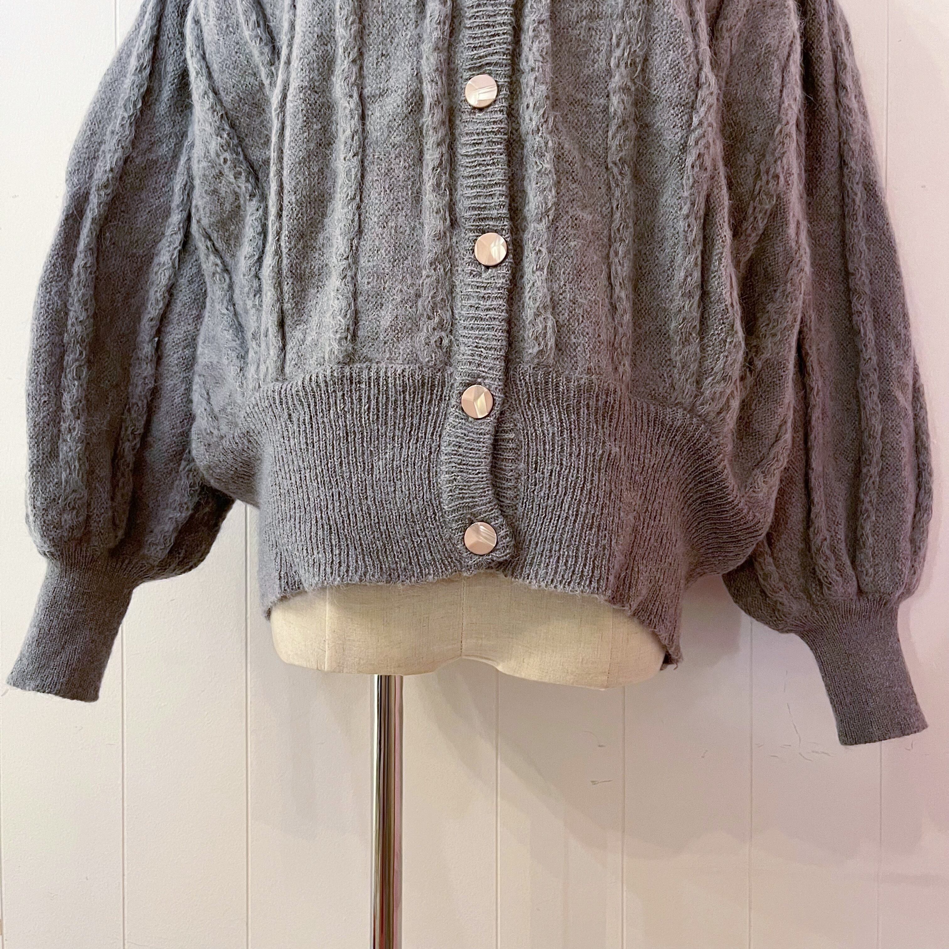 gray line mohair knit cardigan