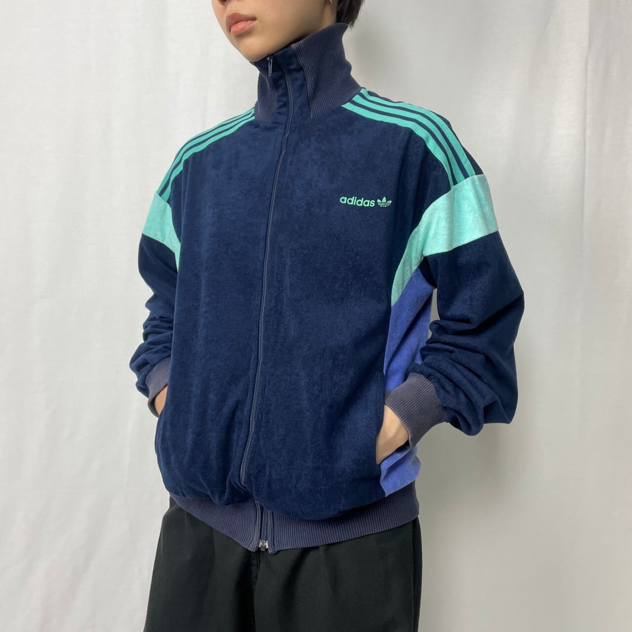 80s adidas ハイネック ベロア トラックジャケット フランス製 - ジャージ