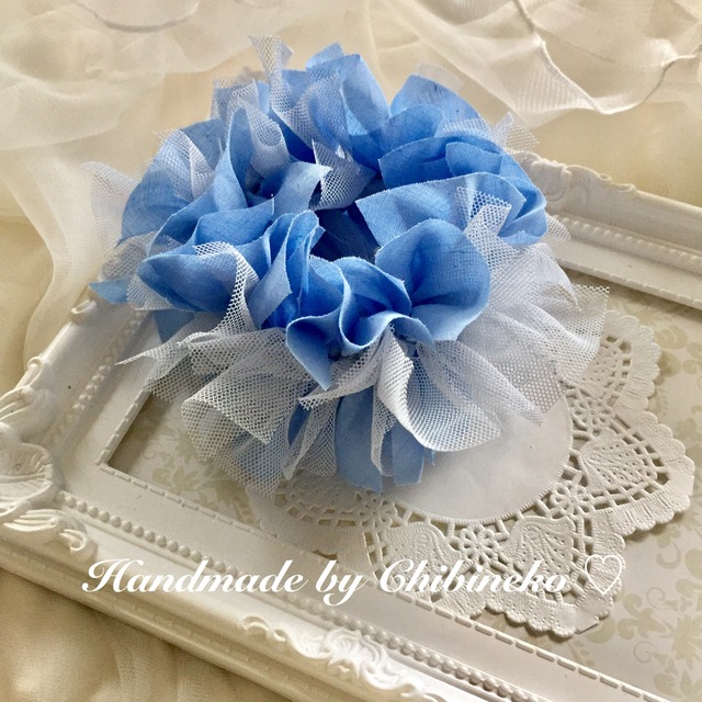 お花のコットンシュシュ♡(ウォーターカラー・ライトブルー)