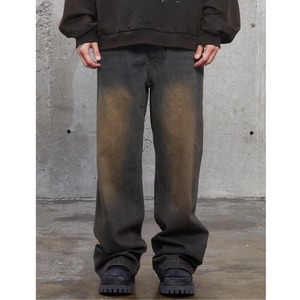 【DRIP3237】F2CE Muddy Yellow Damaged Straight Denim