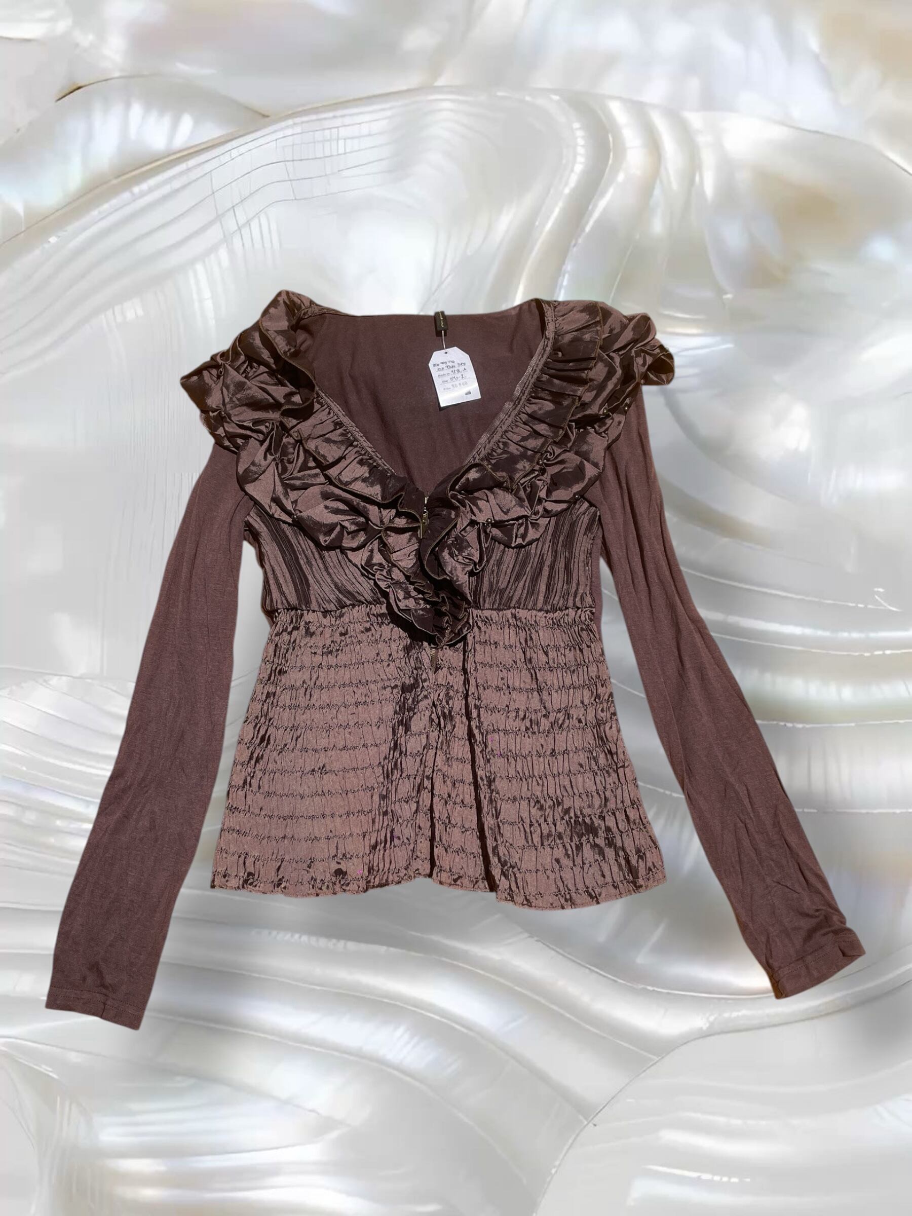 00s VTG "Pesponto" Ruffle & Ruched Cardigan