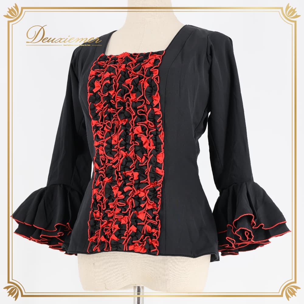 フラメンコトップス　ドセデルフラメンコ　ブラウス 美品 フラメンコ衣装】ブラック docedelflamenco ドセデルフラメンコ