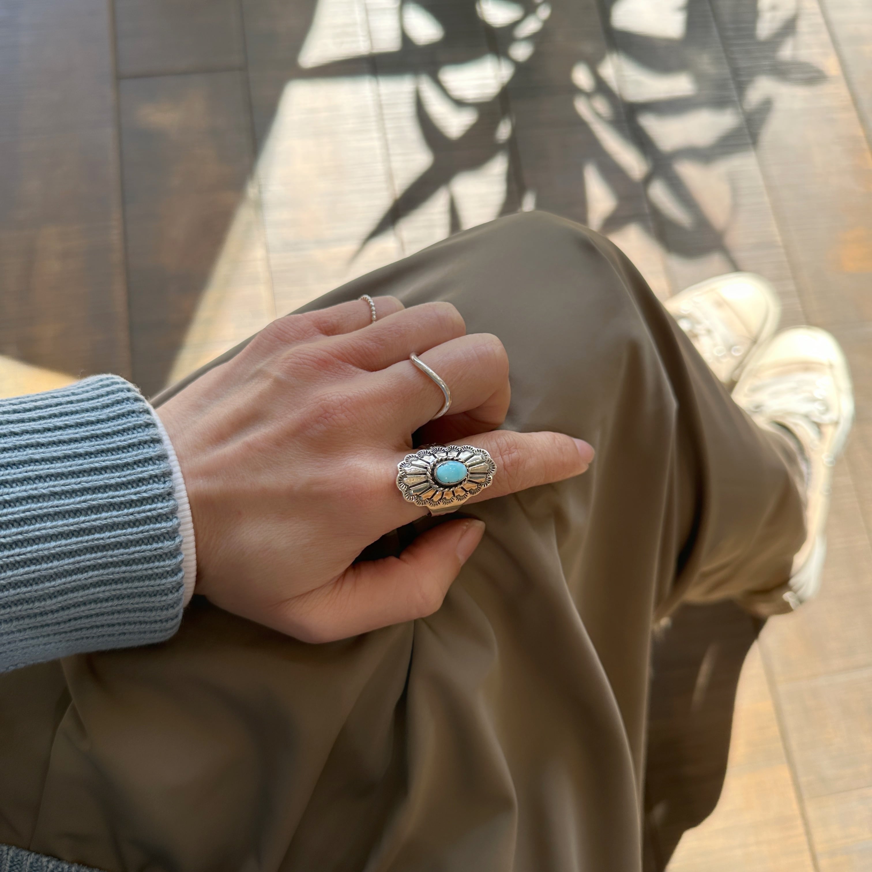 ゴールデンヒルターコイズ チェーンリング Indian Jewelry】ゴールデンヒル ターコイズ フリーサイズ リング 指輪