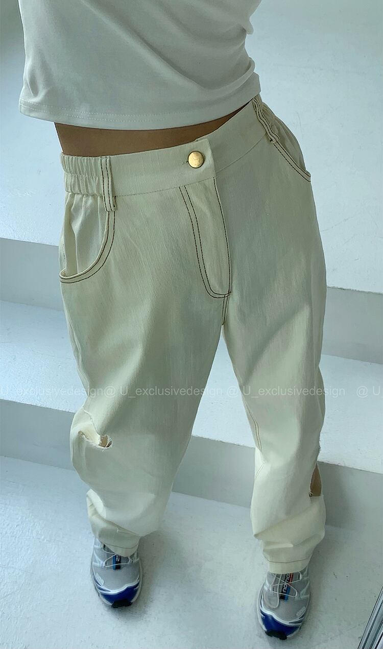 カジュアルパンツ サマー薄手ルーズトップス ラインハイウェストウェストワイドレッグ 夏物 ワイドパンツ ビッグFスモールZ韓国72676598611