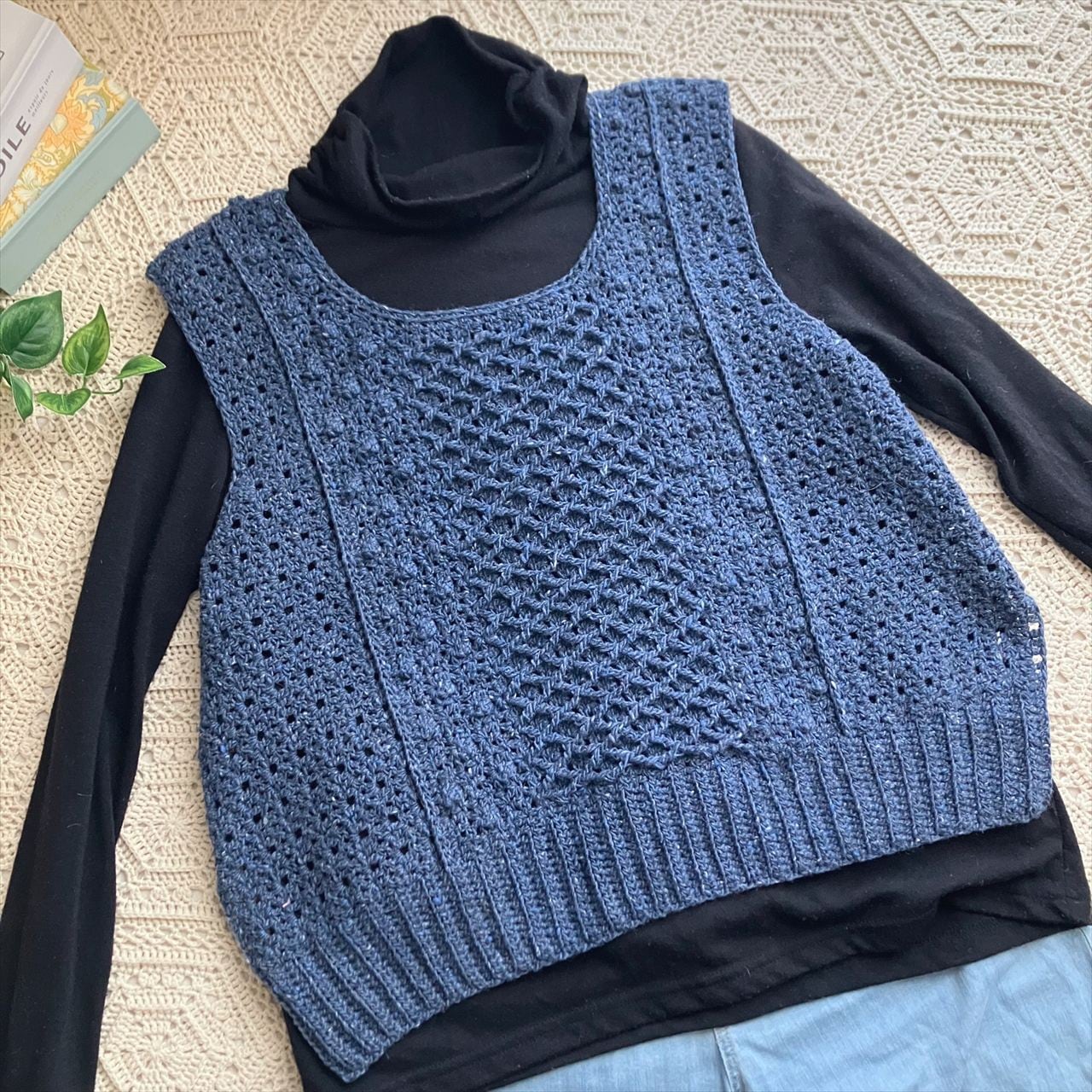 編み図のみ】かぎ針編みのアラン模様ベスト（印刷版） | 手編み雑貨の