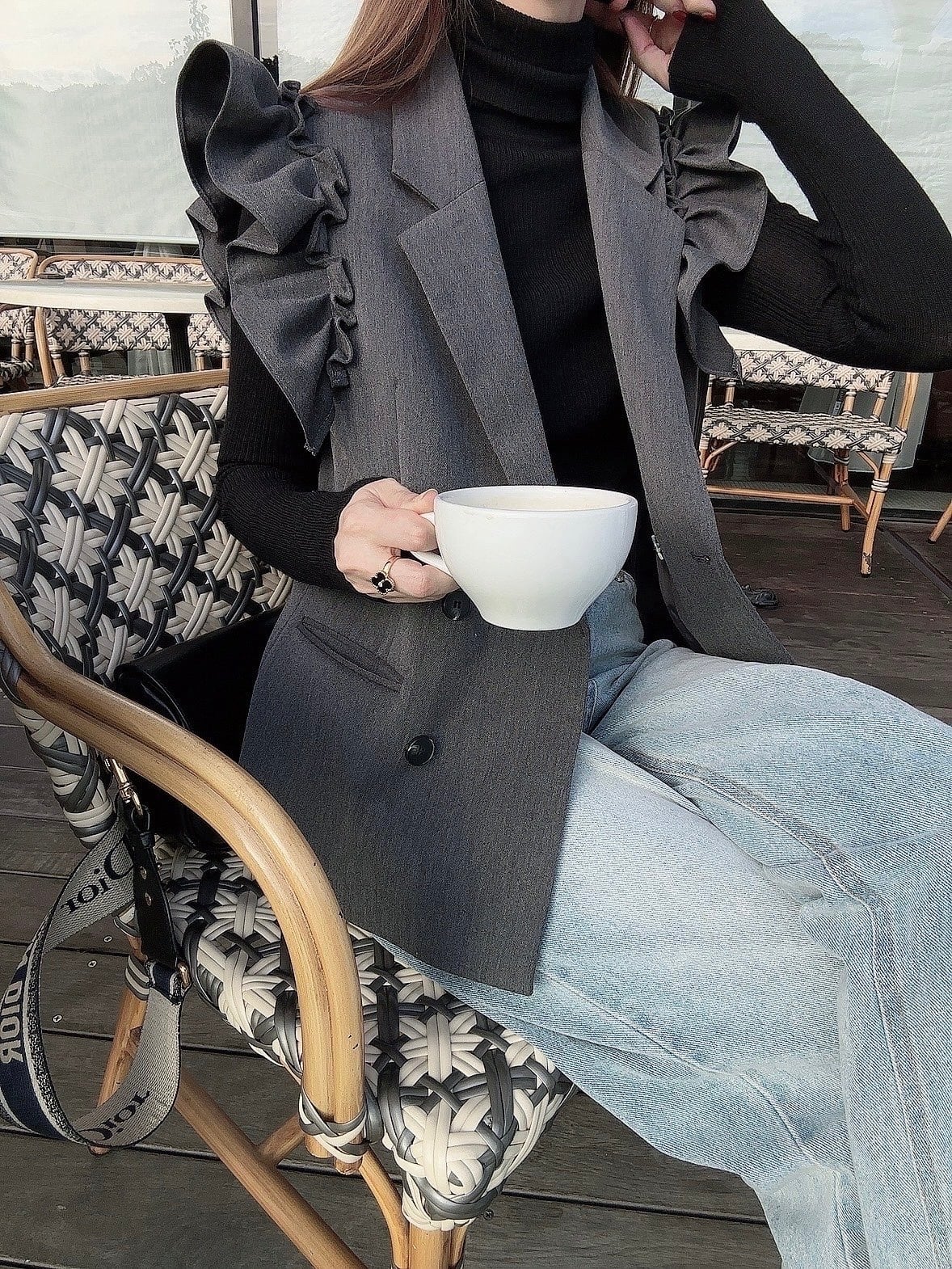 Frill tailored vest / gray（即納商品） | moripon