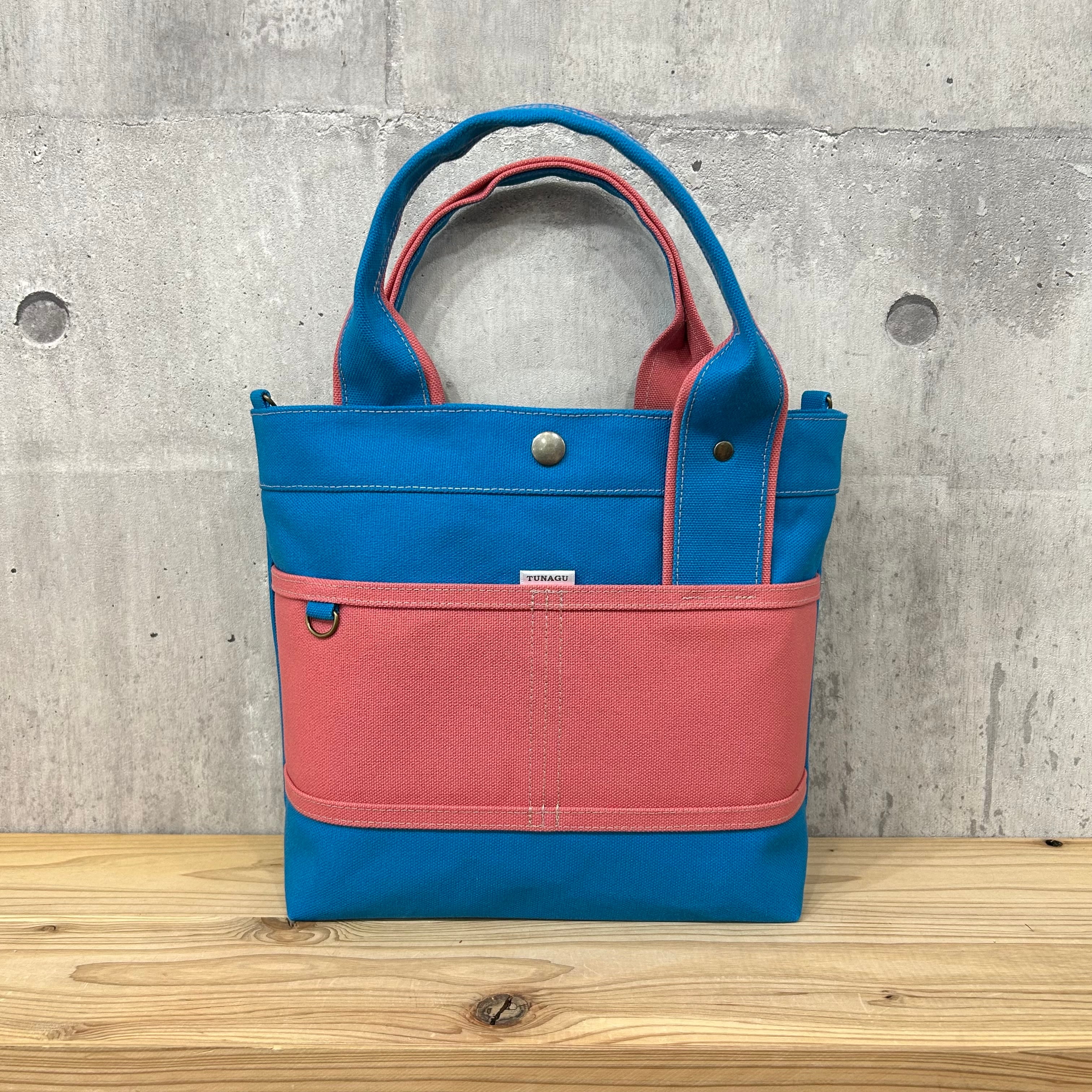 人気No.1.▽Bi Color Tote "M"【ダークブルー×カラクレナイ】