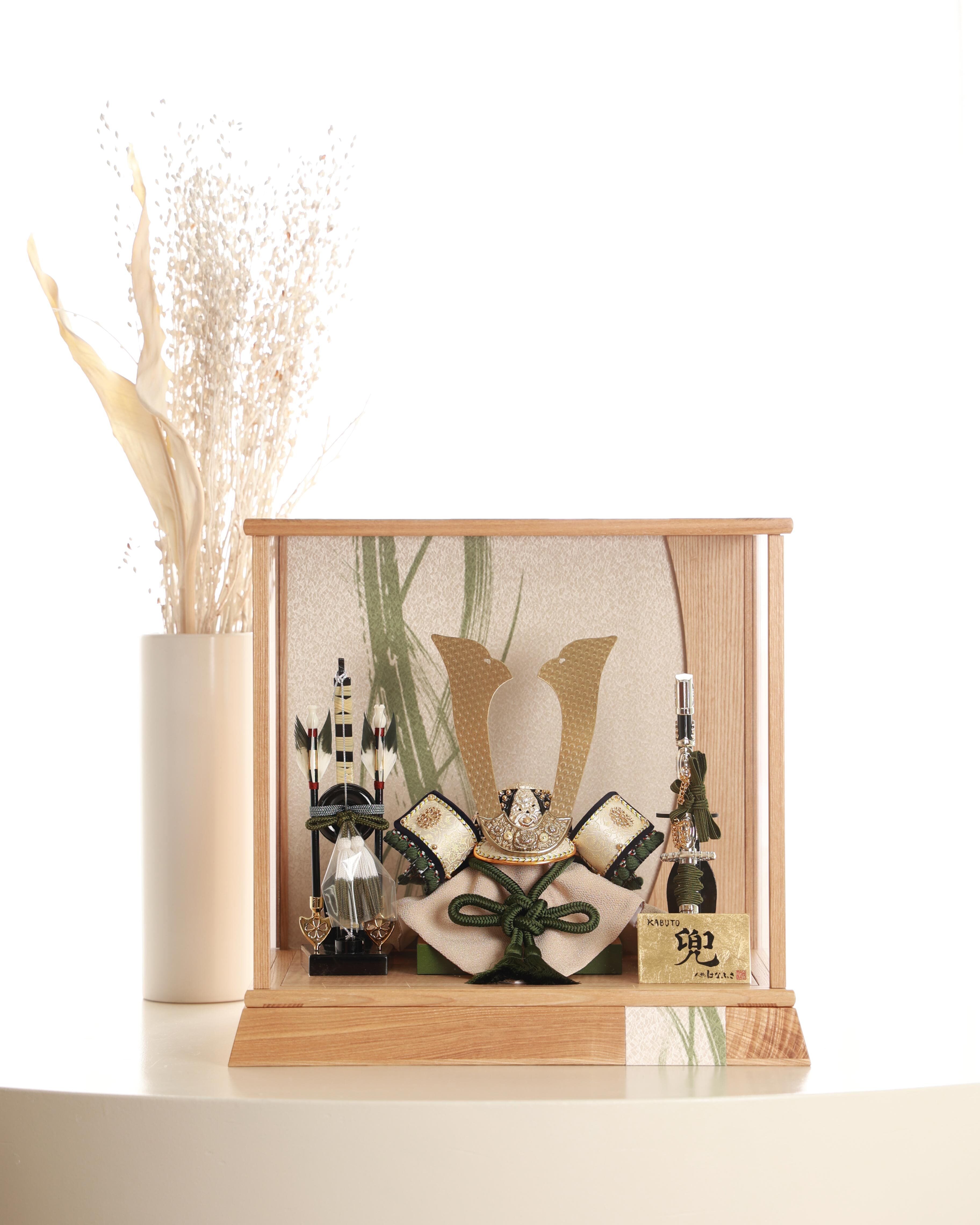 【数量限定】五月人形|亜麻色縅満天金星兜(翠)|小型ケース|日米首脳会談お土産シリーズ|