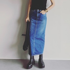 ＜エディター坪田あさみさんコラボ＞I LINE DENIM SKIRT（MID　BLUE）Iライン デニムスカート