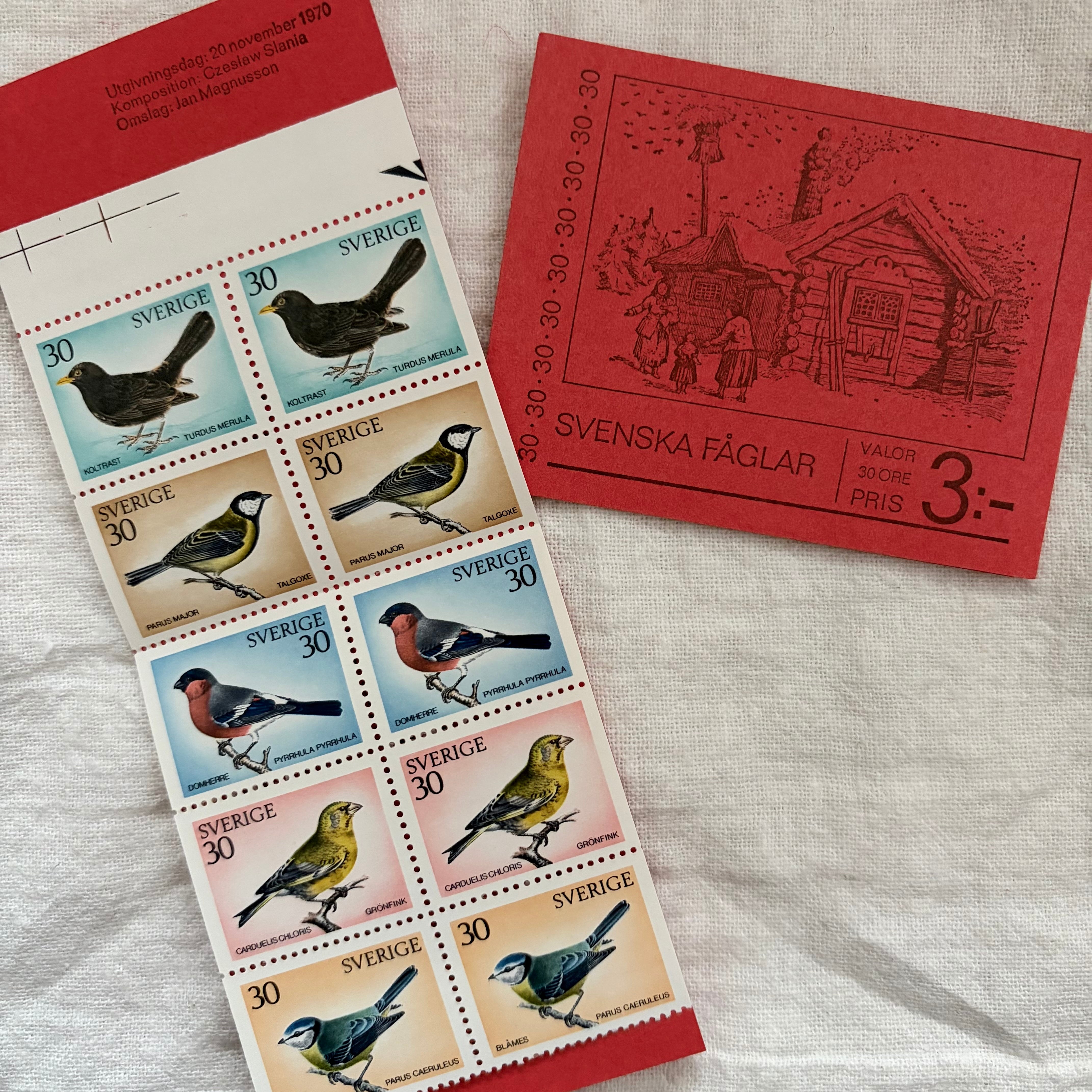 スウェーデンの鳥たちの切手シート