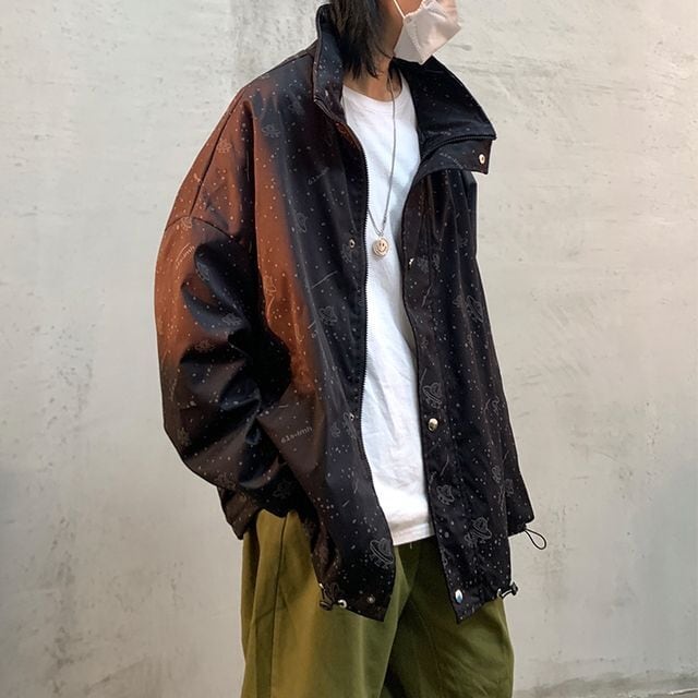 予約販売】ナイロンジャケット ブルゾン アウター 反射 宇宙柄 メンズ