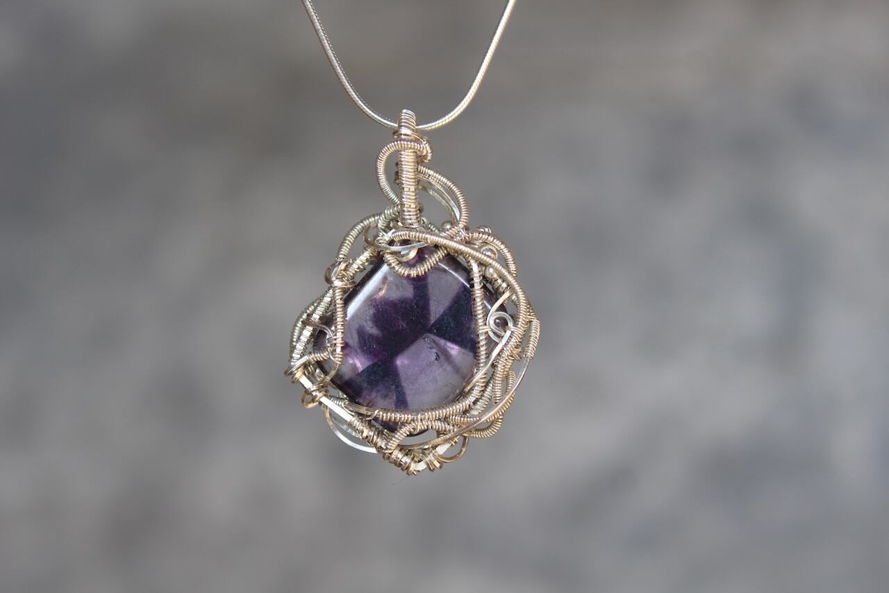 Trapiche amethyst  silver925 wirewrapping pendant