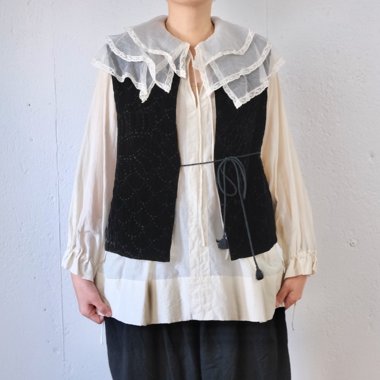 TOWAVASE(トワヴァーズ)Leavers blouse シルクコットン 3重衿ブラウス/ ivory