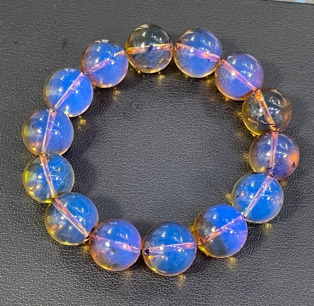 激安在庫処分 ドミニカ産 天然ブルーアンバー ブレスレット15〜16mm 高 